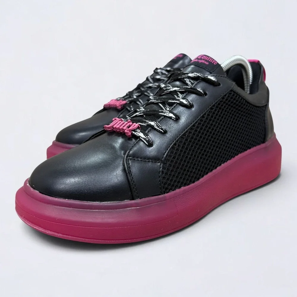 Juicy Couture Demi Sneakers Womens 9 Black Pink Platform Mesh Logo Lace Charms